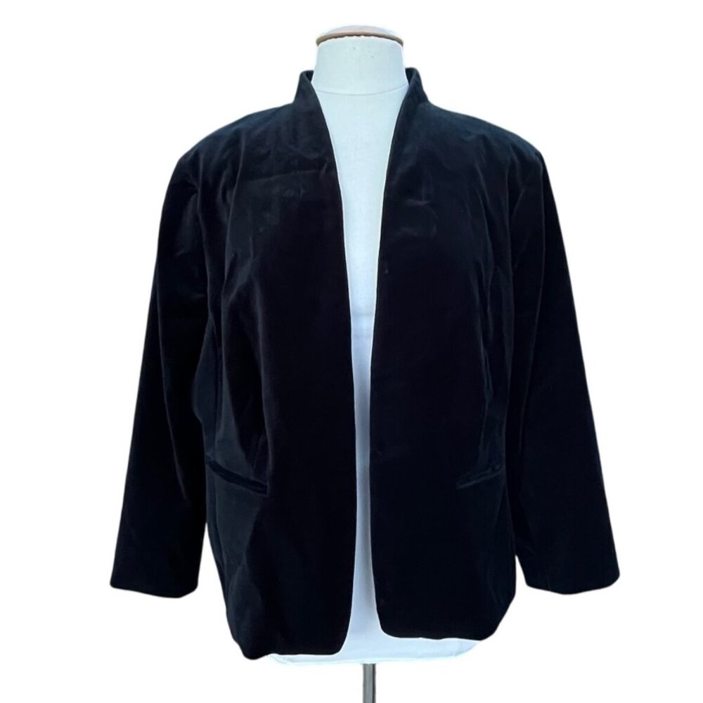J.Crew 365 Womens Black Velvet Going Out Open Front Pockets‎ Jacket Plus Size 22